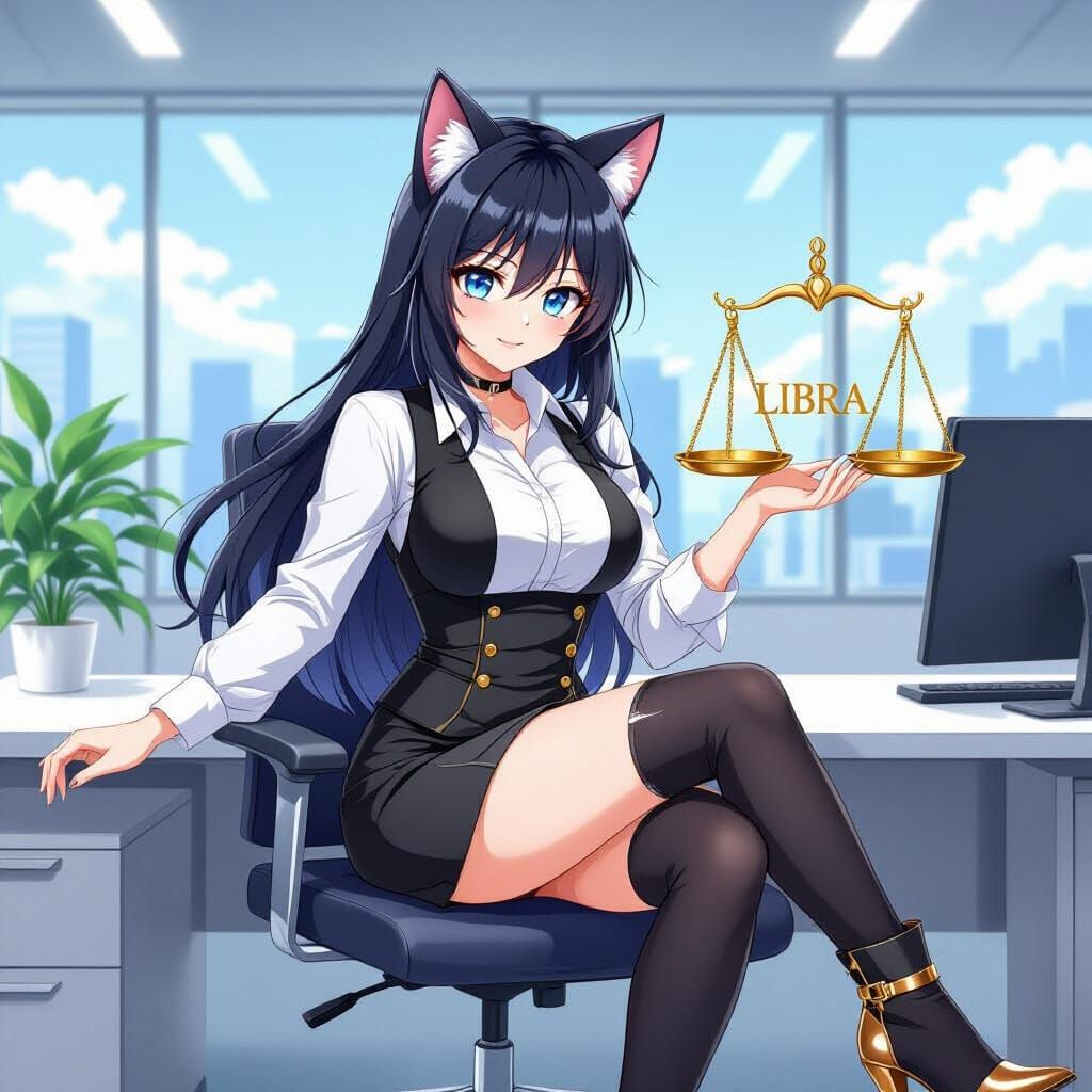 Anime Woman with Cat Ears Holding Libra Scale