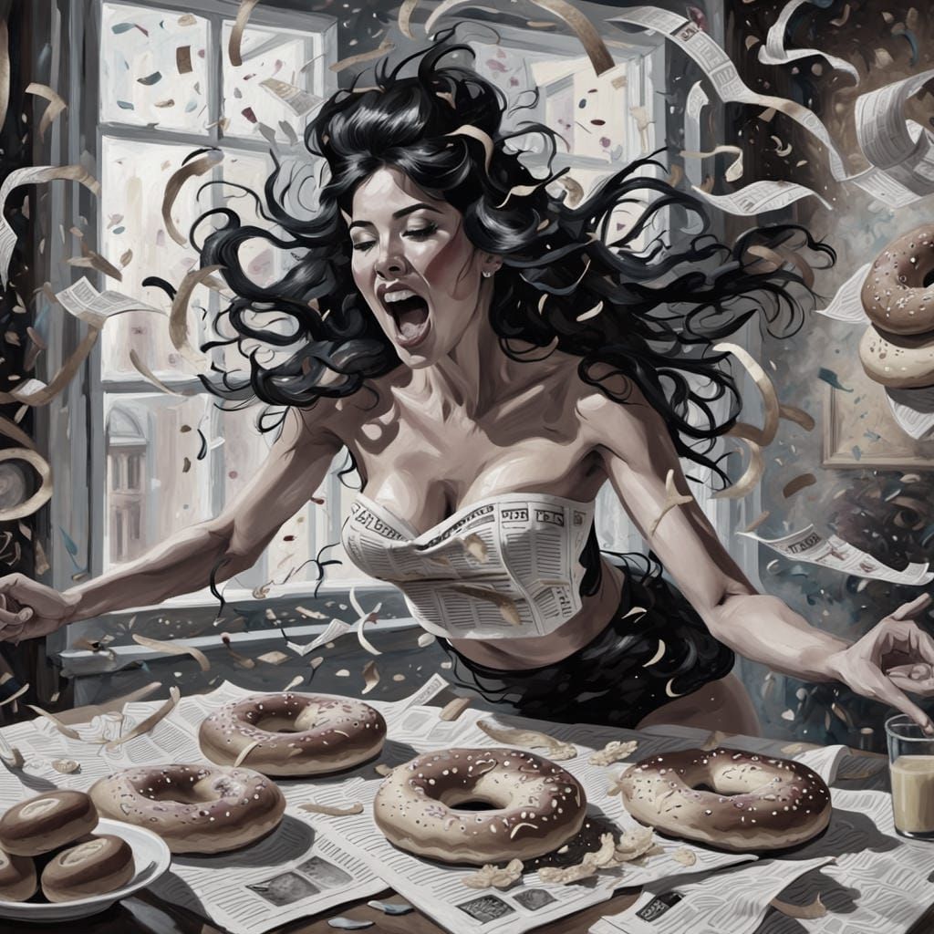 Surreal Newspaper Dancer in a Bagel