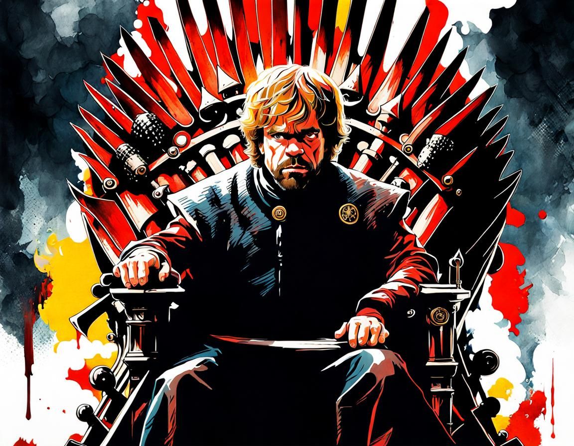 Tyrion Lannister on the Iron Throne: Gouache Art