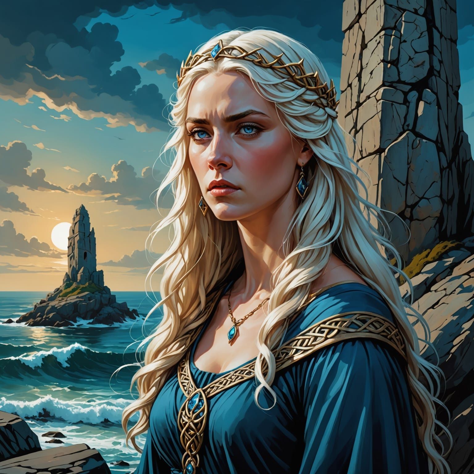 Celtic Queen by Standing Stone with Ocean View