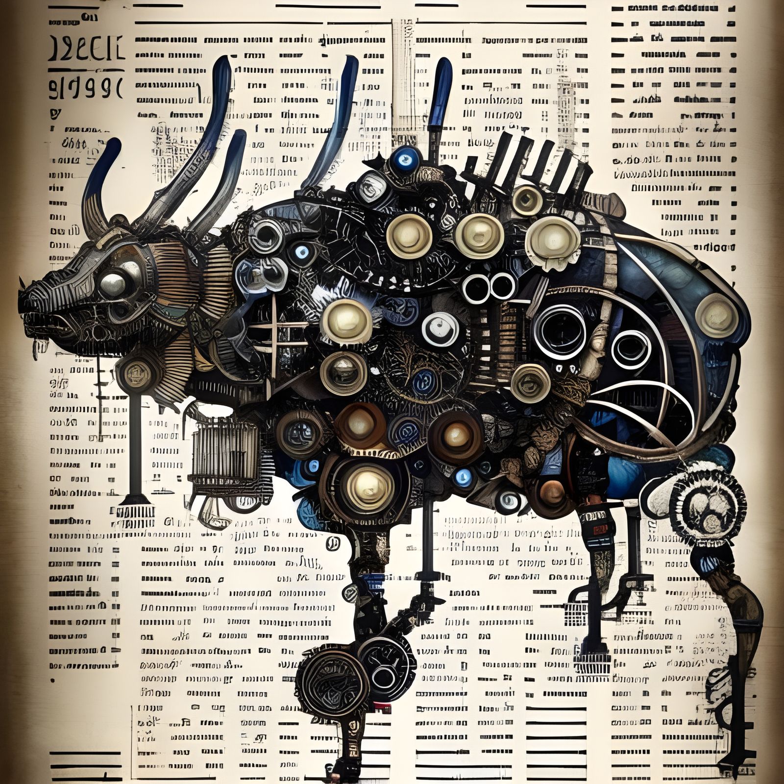 Ornate Biopunk Mechanical Animal Schematic Diagram