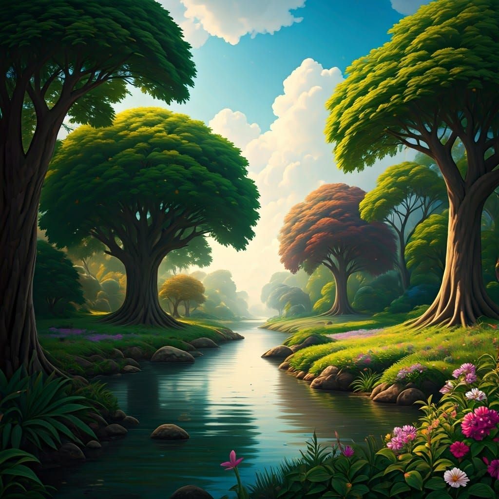 Lush Garden of Eden with Four Rivers