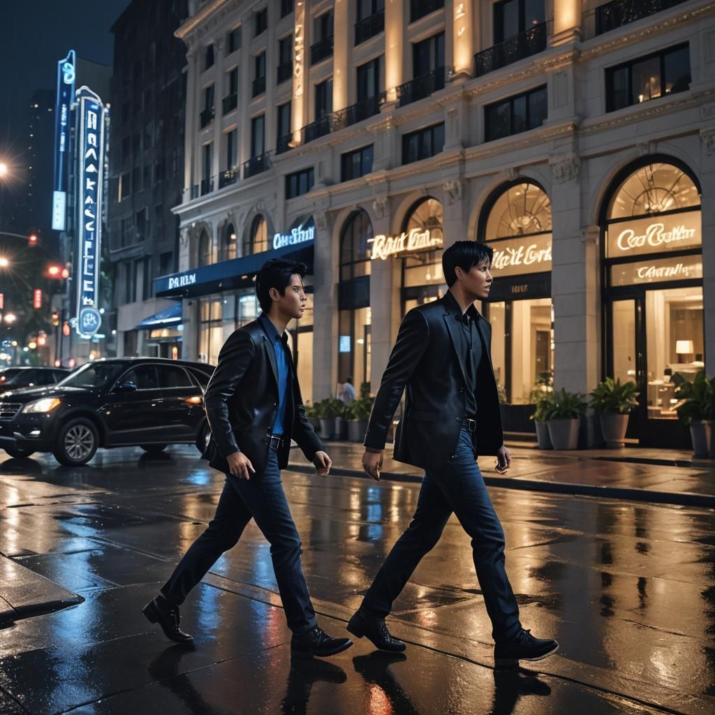 Man at Ritz Carlton in Neon-lit Midnight