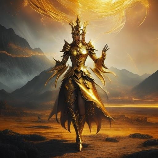 Golden Woman in Ethereal Dreamscape, Digital Matte Painting