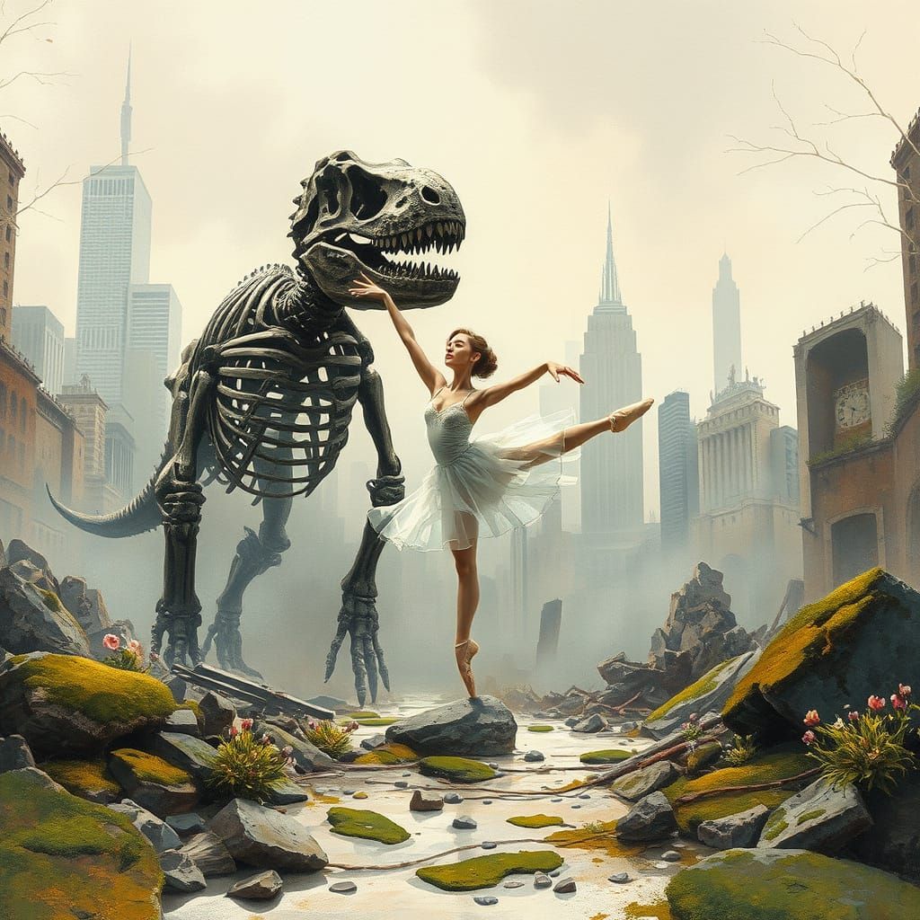 Ballet Dancer in Post-Apocalyptic Dinosaur Ruins