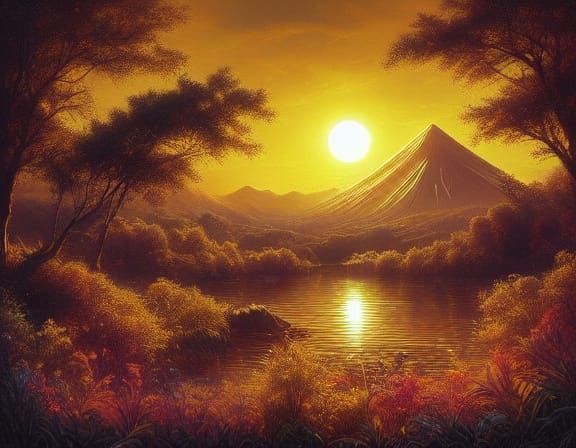 Surreal Ancient Egyptian Landscape at Sunset in Golden Hour