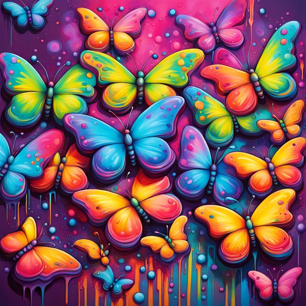 Colorful Graffiti Butterflies in Lisa Frank Style