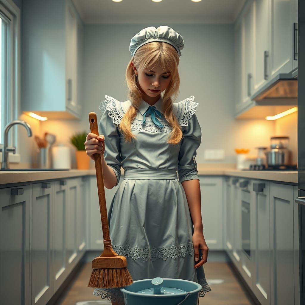 Sultry French Maid in Whimsical Kitchen Wonderland