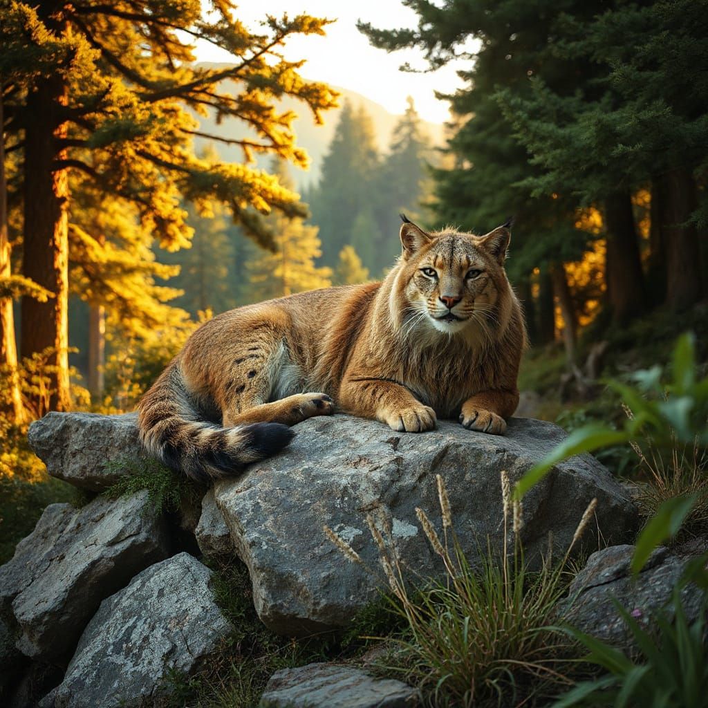 Saber-Toothed Cat in Prehistoric Landscape, Hyperrealistic S...