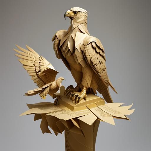 Origami Maiden and Golden Falcon Papercraft