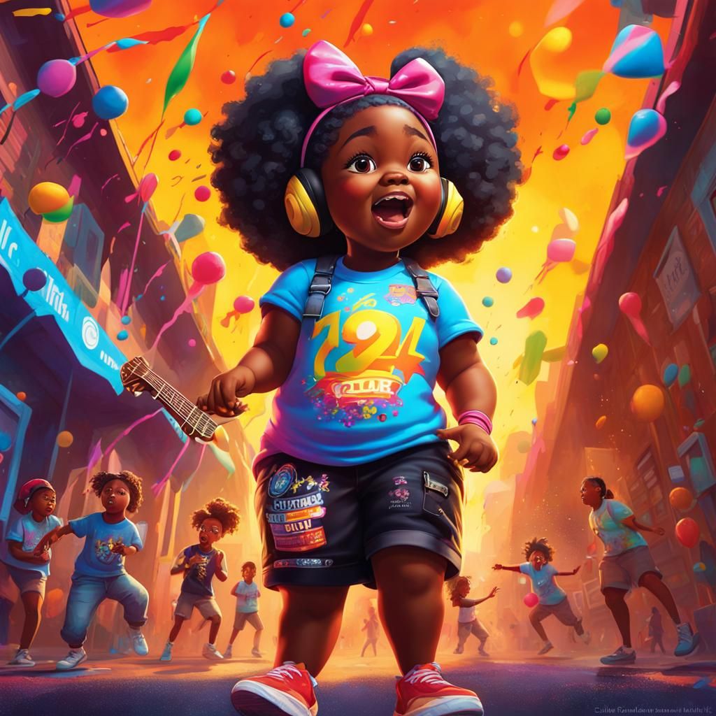 Girl Rocks Air Guitar in Graffiti Street Art