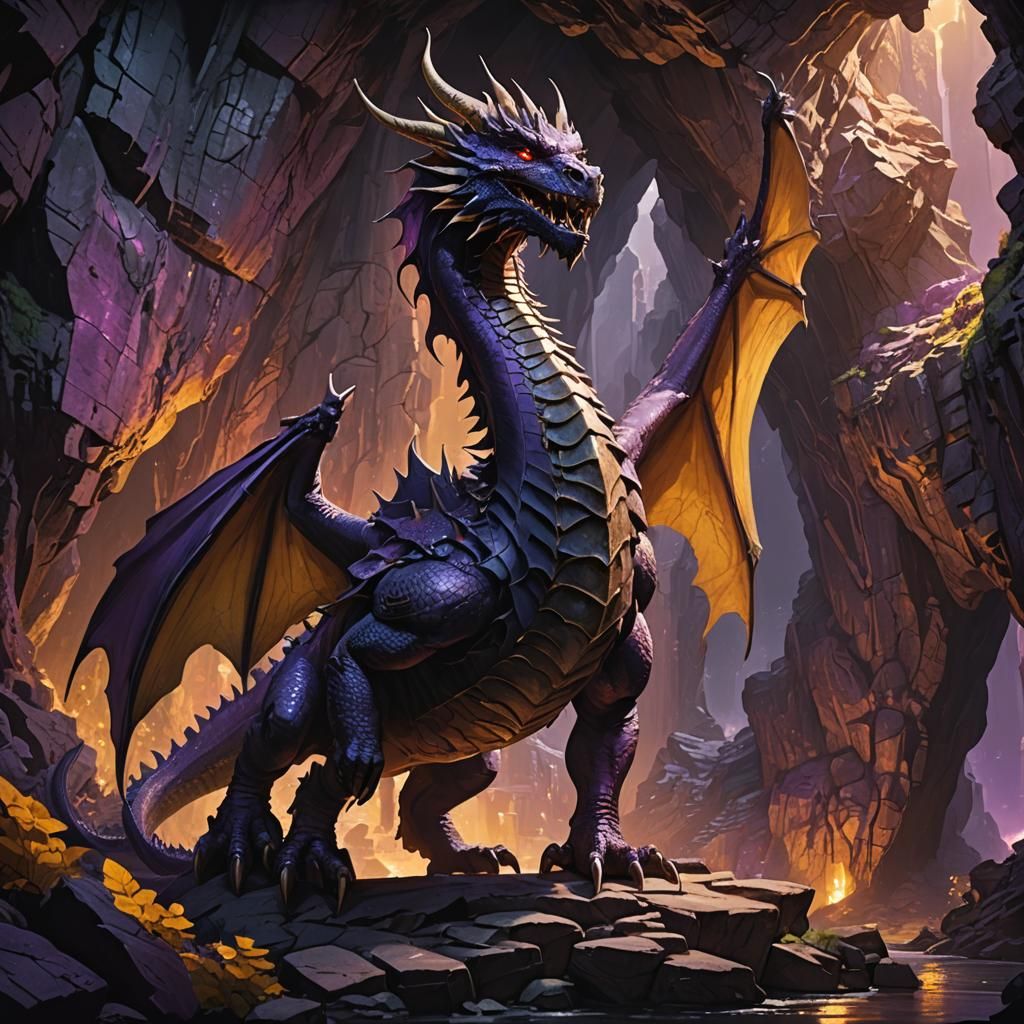Dragon in a Cave, Dark Fantasy Art