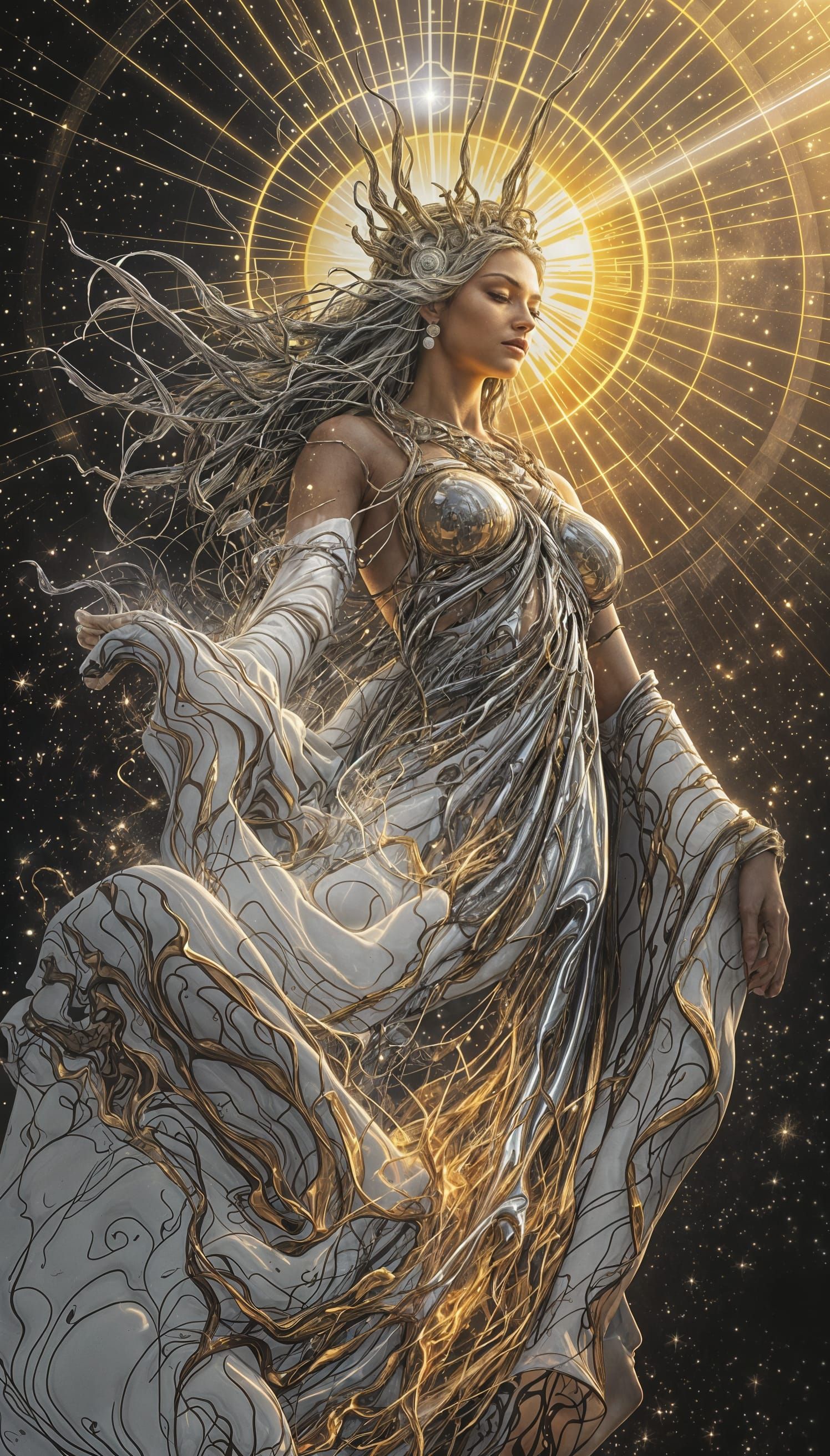 Surreal Goddess in Liquid Metal Dreamscape