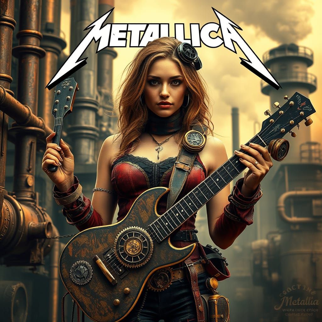 Steampunk Siren Shreds in Industrial Dreamscape