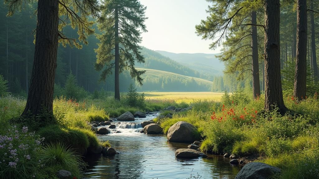 Idyllic Russian Forest Landscape in Realist Style