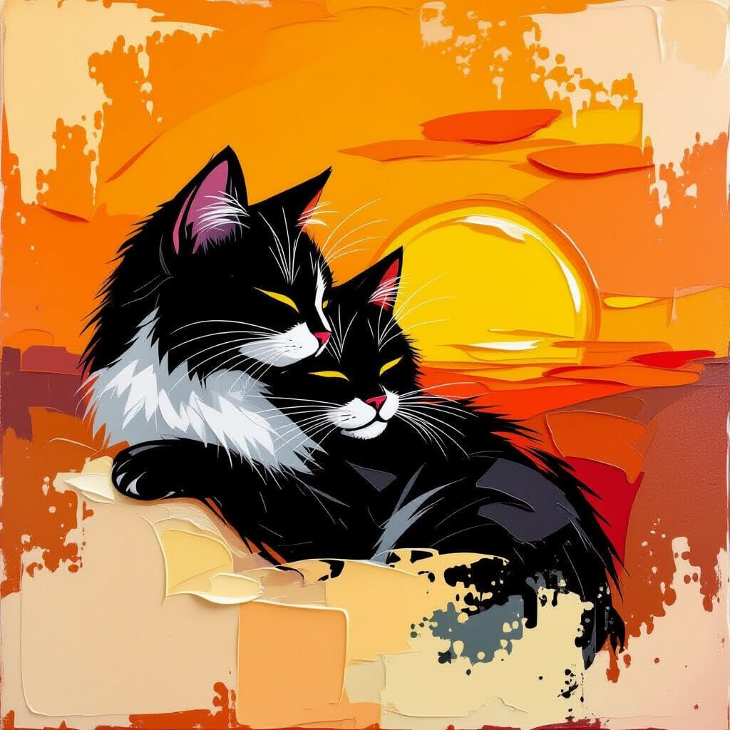 Cat Silhouette Embracing Sunset in Autumn Hues