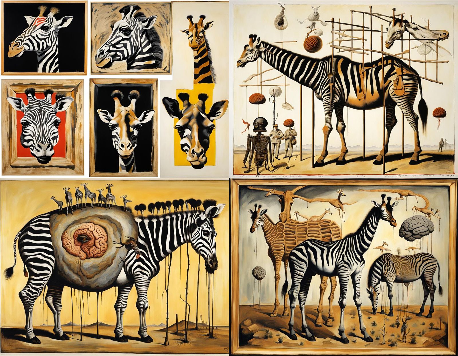 Surreal Giraffe-Zebra Hybrid Brain Homunculus Lobotomy