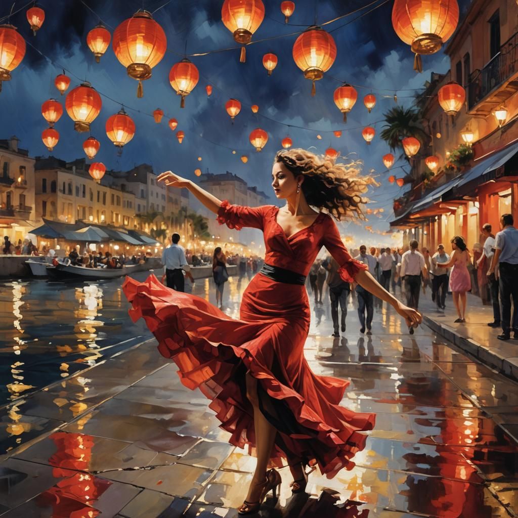 Flamenco Dancer Under Starry Night Sky