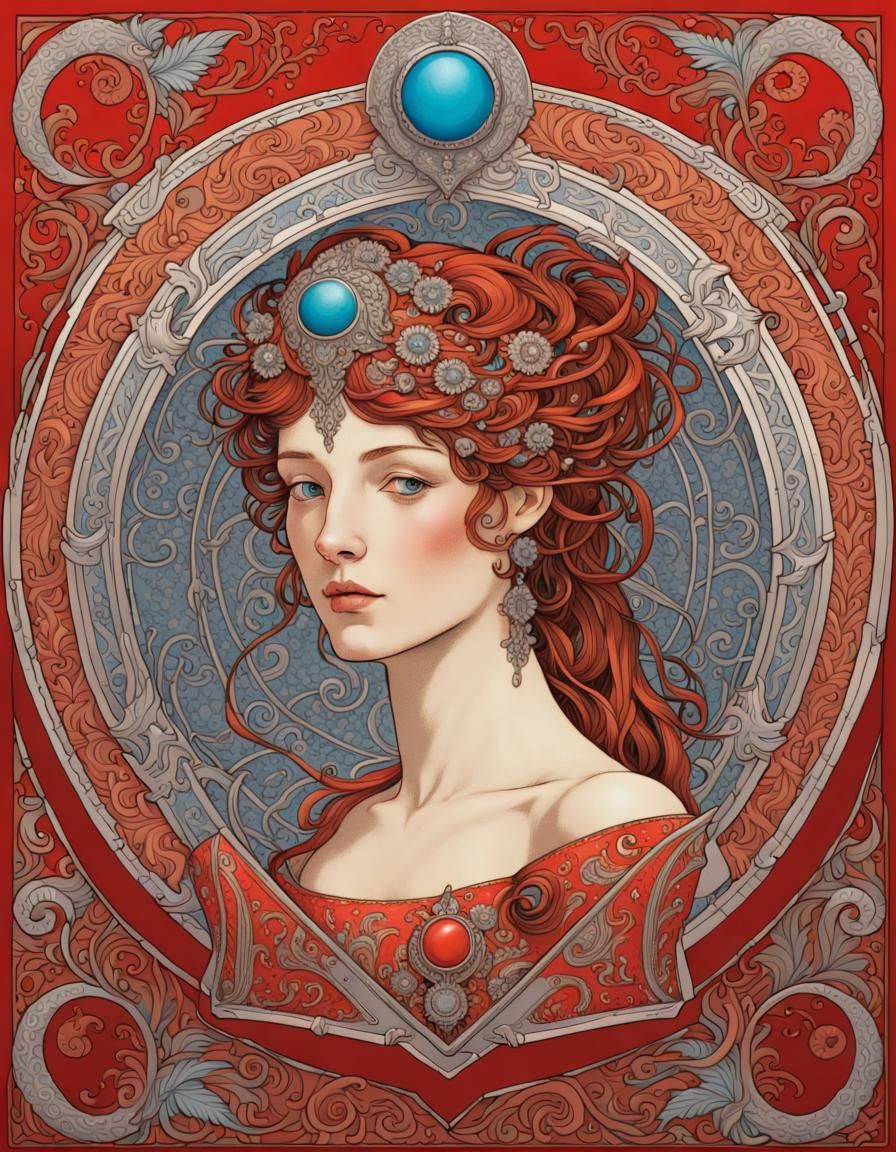 Woman with Trout Shield in Art Deco Style