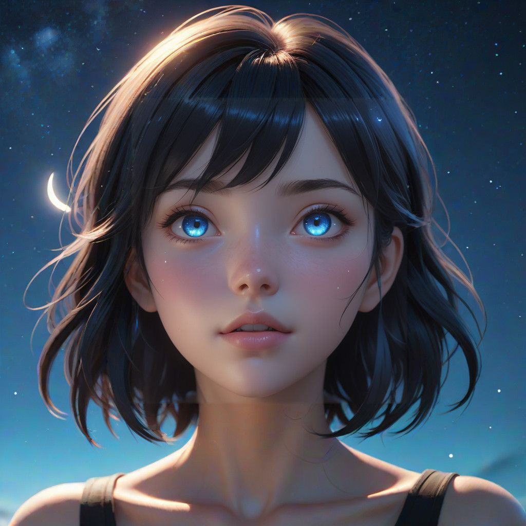 Teenage Girl Contemplates in Vibrant Night Sky