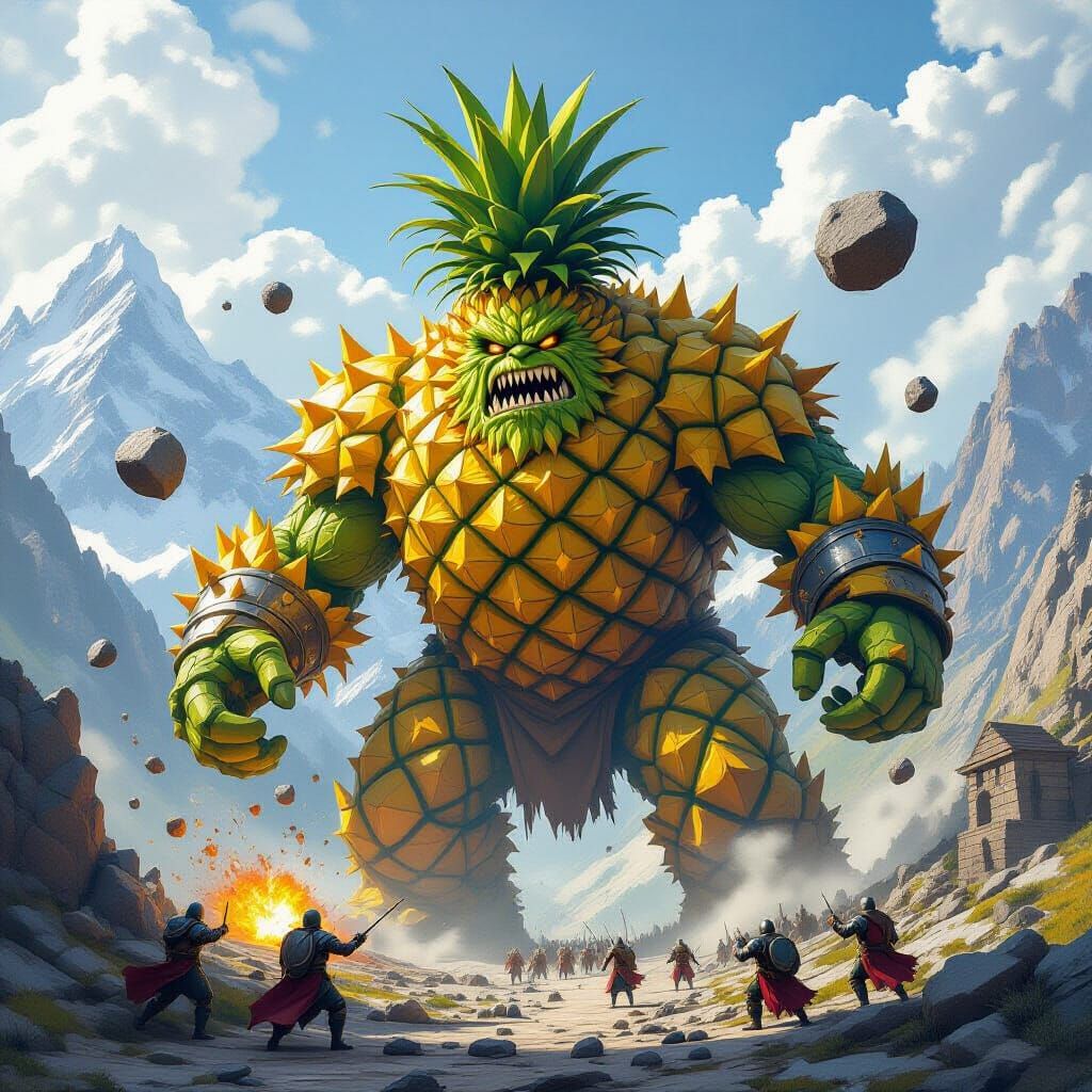 Pineapple Golem Defends Mountain Pass: Fantasy Concept Art