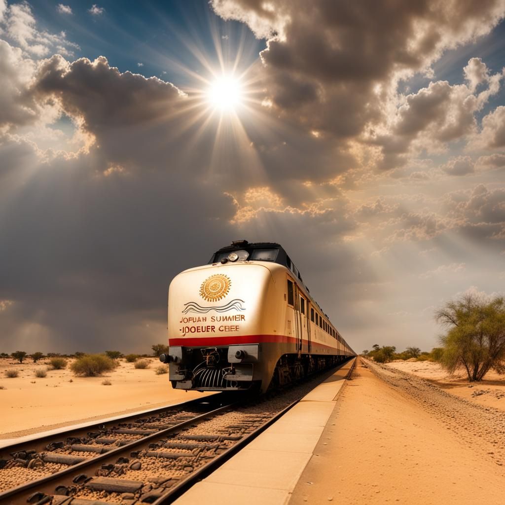 Desert Train Journey Under Divine Sunshine
