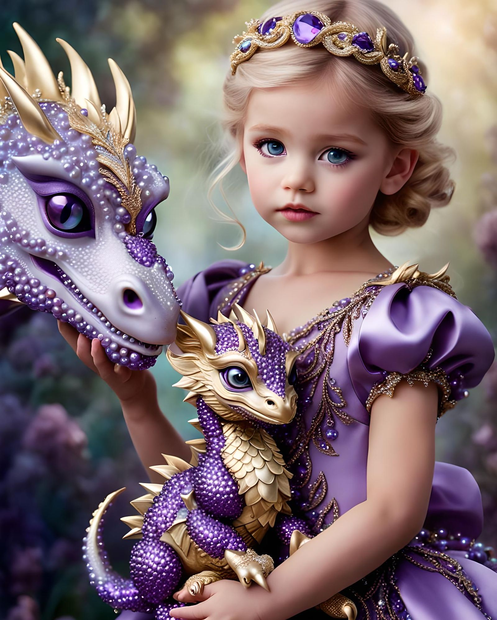 Girl Holds Pearl Dragon with Gemstones