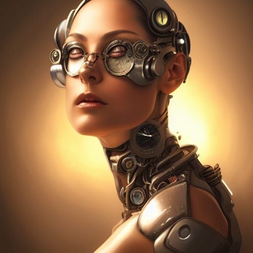 Steampunk Cyborg Queen Portrait in Retrofuturistic Style