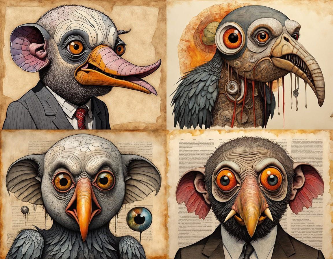 Bizarre Hybrid Creatures: A Surreal Mixed Media Collage