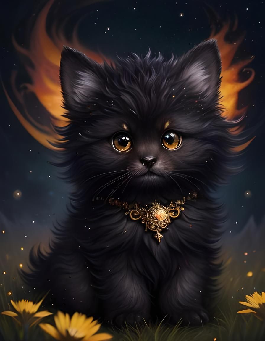 Fluffy Fantasy Creature Playing in Flower Rain