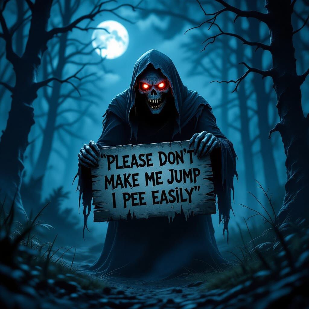 Terrifying Ghoul in Moonlit Forest, Gothic Horror Art