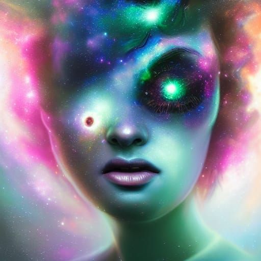 Cosmic Woman: Universe Reflected in Ethereal Portrait