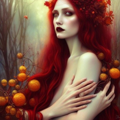 Autumn Harvest Goddess Portrait in Watercolor Style