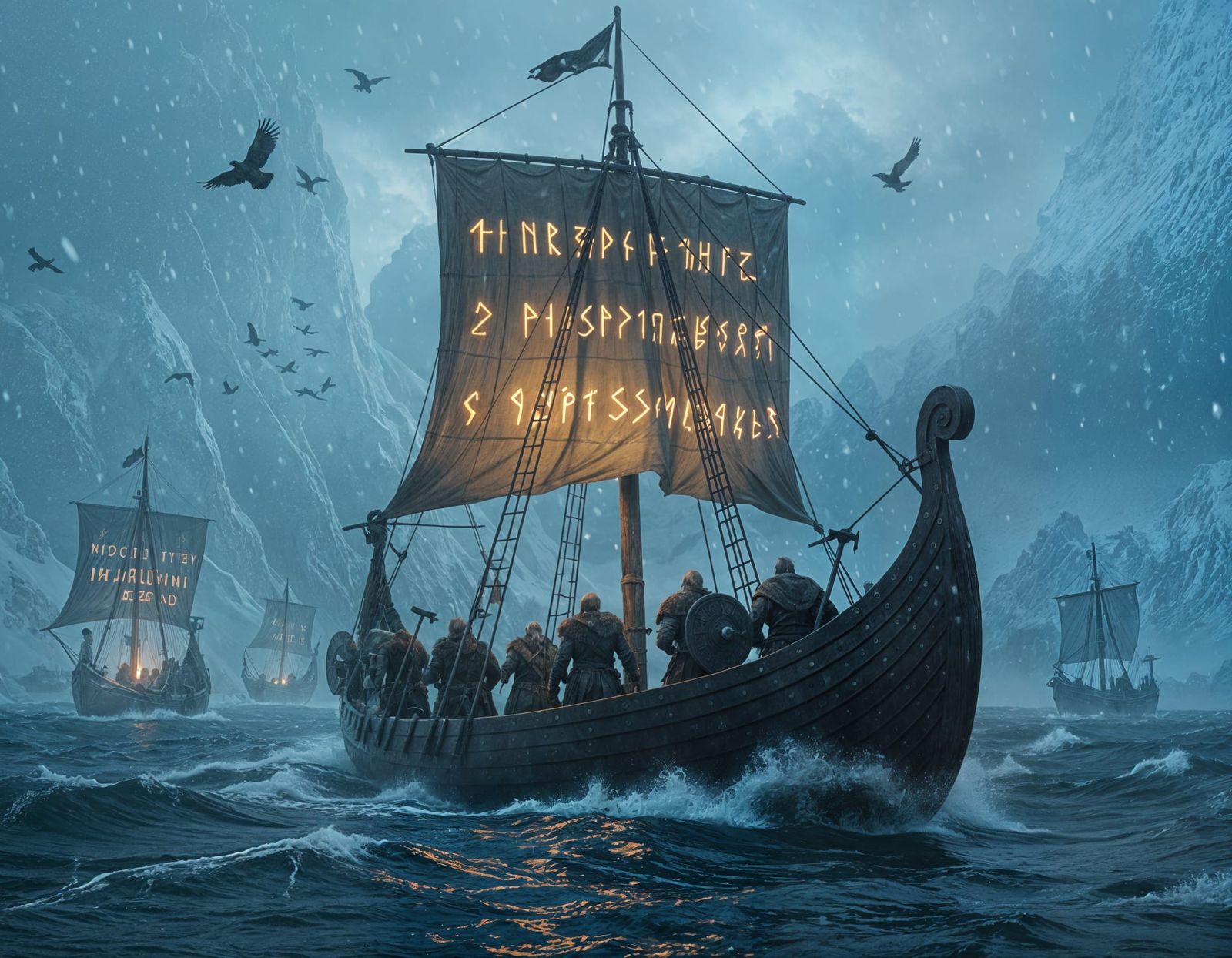Norse Longship Battles Icy Northern Seas