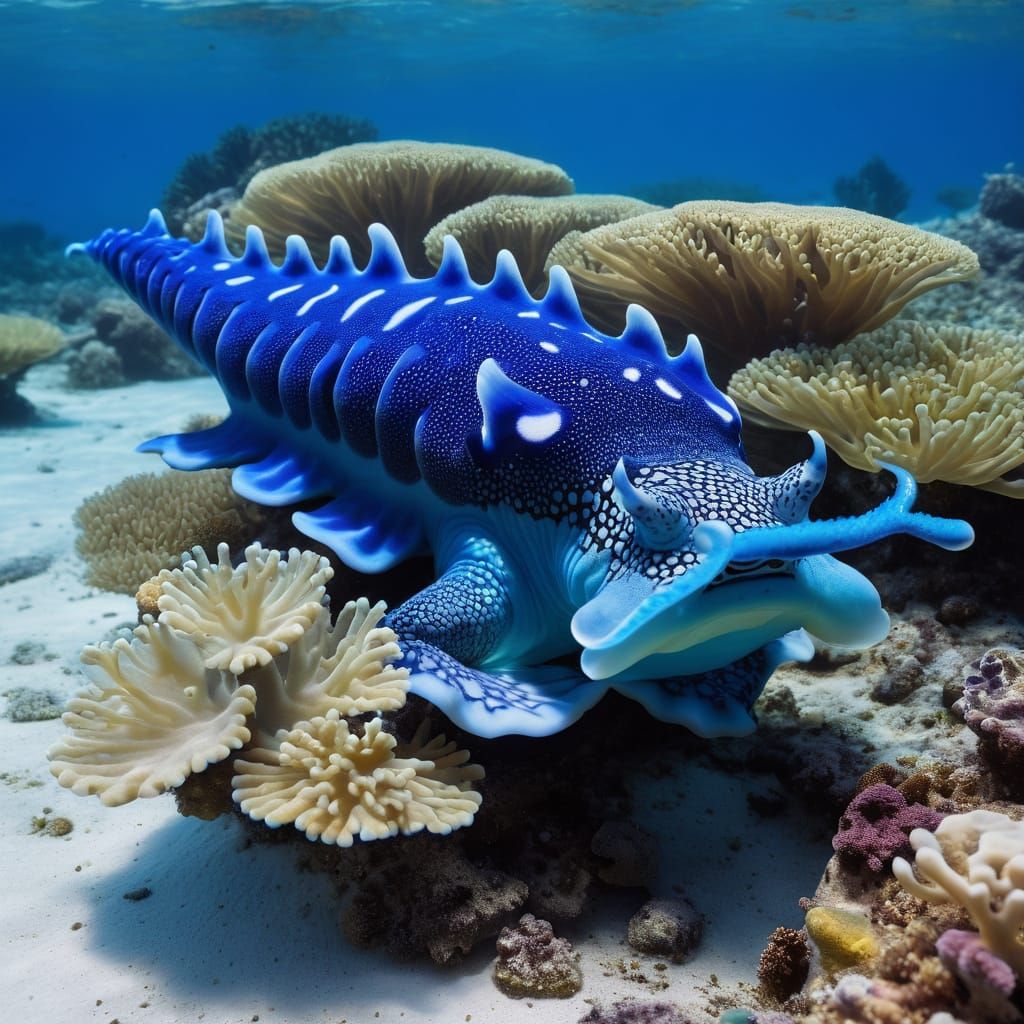 Vermeer-Inspired Oceanic Beauty: Blue Dragon Sea Slug Amidst...