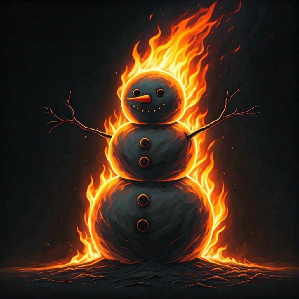 burning snowman" charcoal drawing