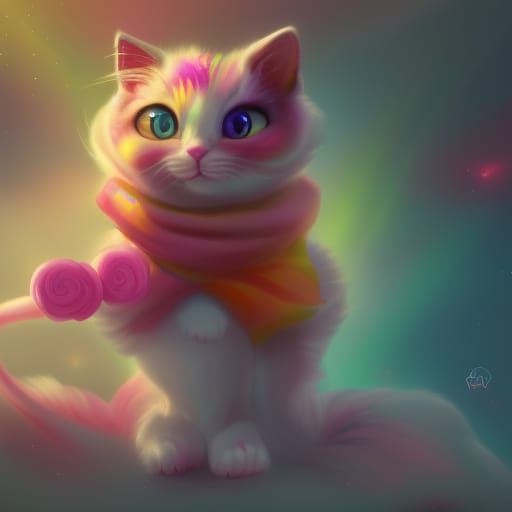 Pink Kitten in a Candyland Fantasy: 3D Digital Art
