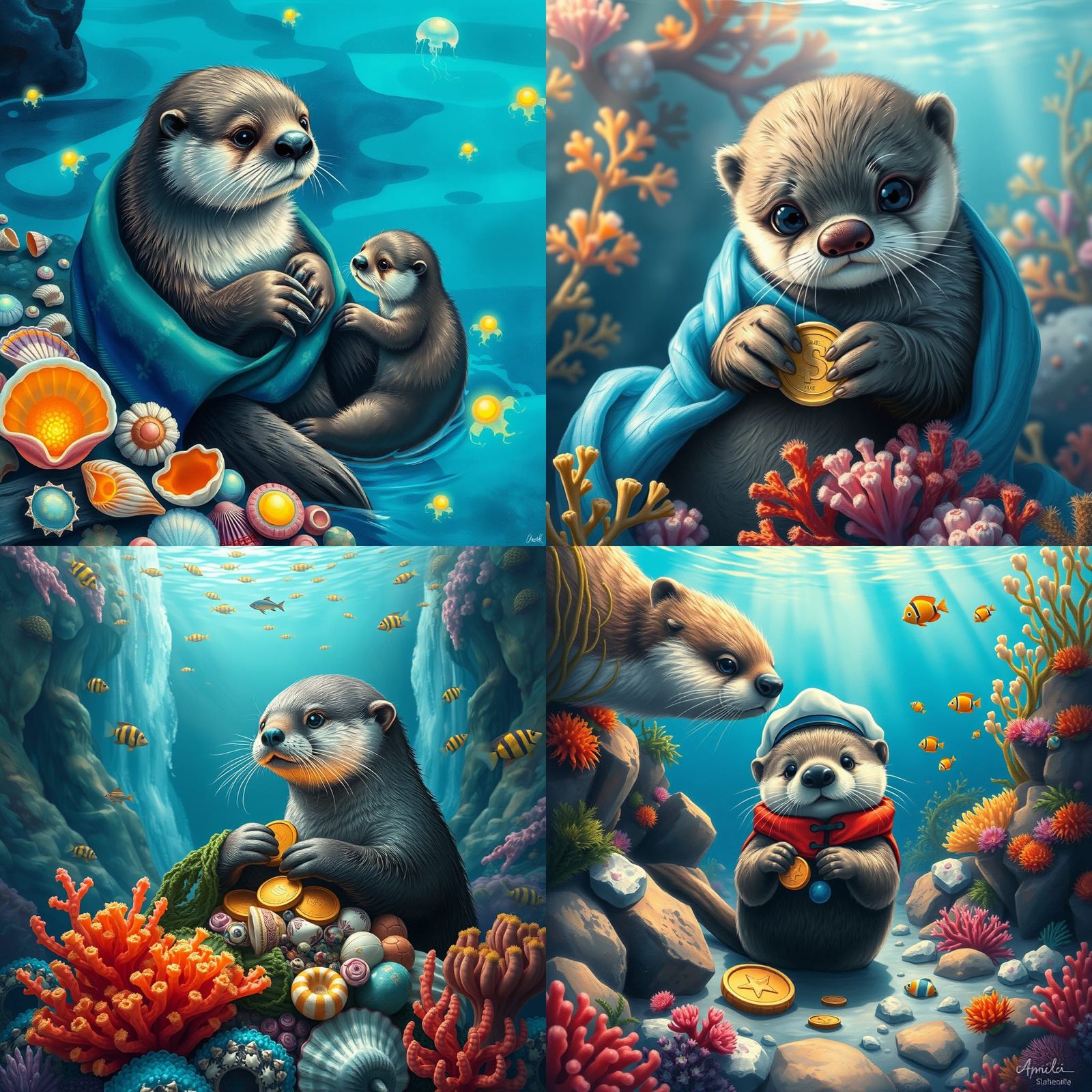 Sea Otter Mama Teaches Little One About Coins in Whimsical A...