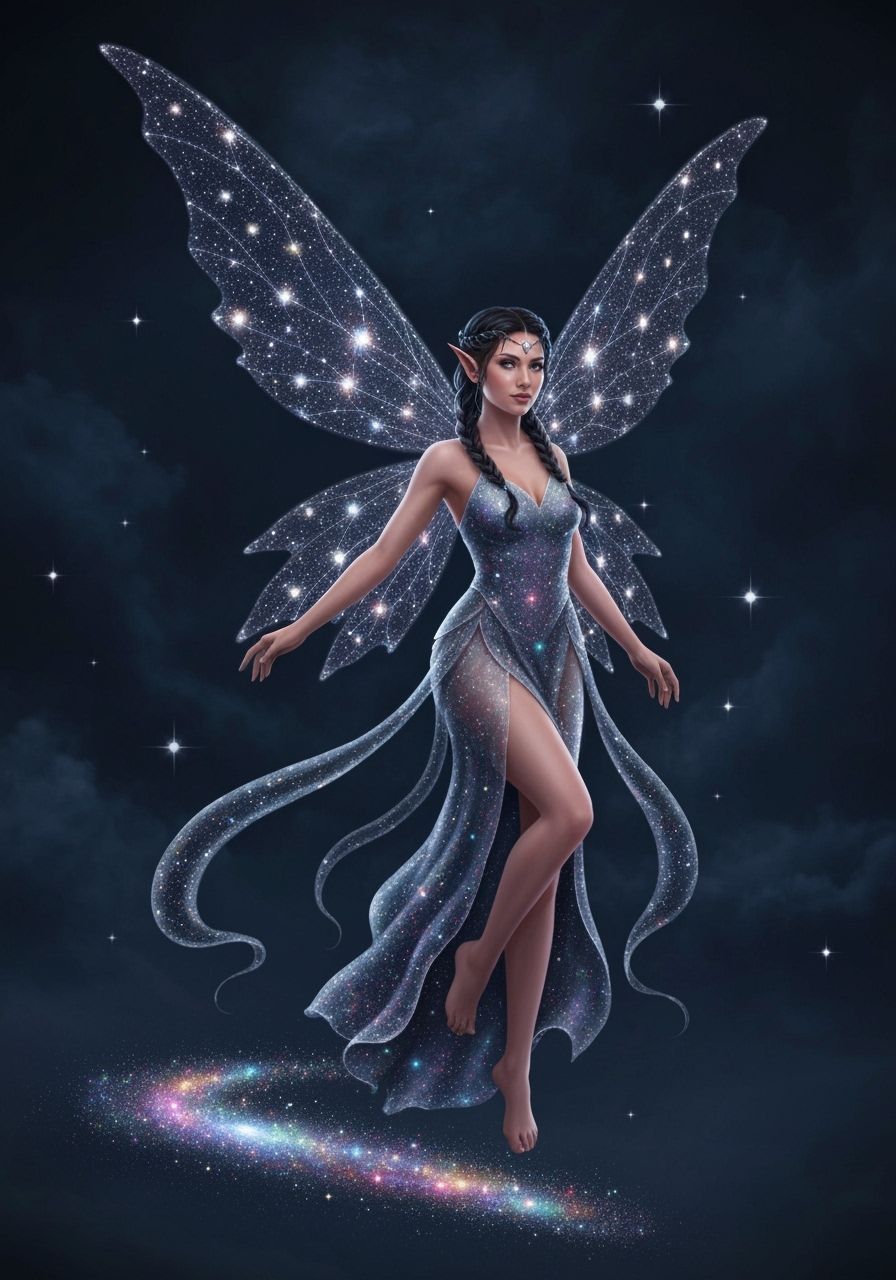 Cosmic Fairy with Star Wings in Ethereal Flight