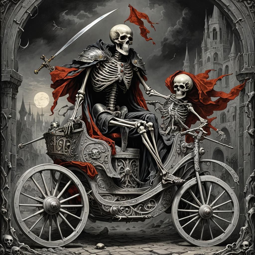 The Chariot Tarot Card with Skeleton Driver