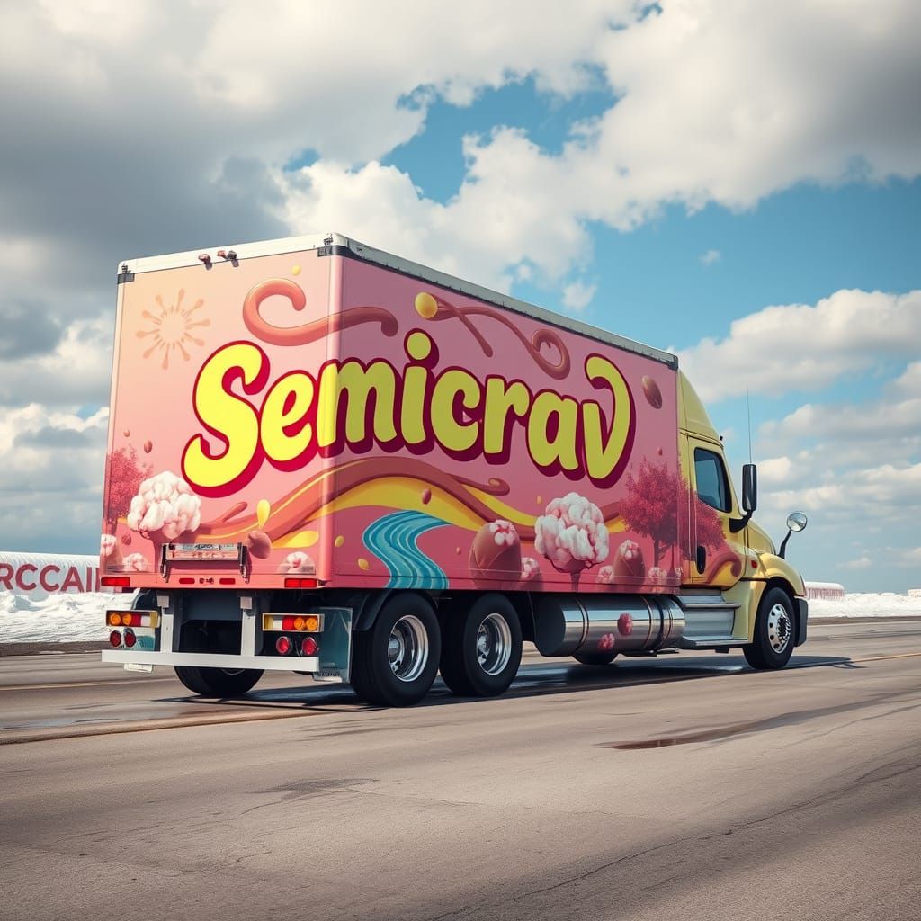Surreal Food Truck Advertising in a Fantastical Landscape