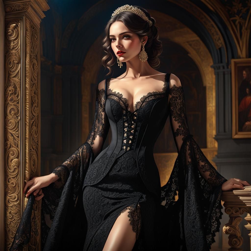 Gothic Spanish Beauty in Lace: A Chiaroscuro Portrait