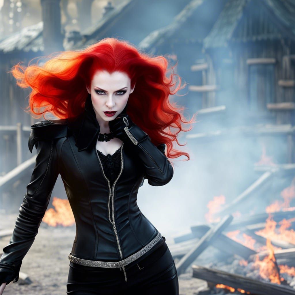 Redhead Vampire in Burnt Gothic Ruins