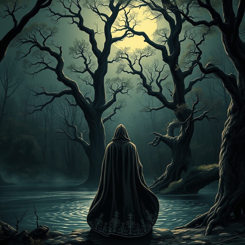 Mystical Moonlit Figure in Whispers of Ancient Secrets
