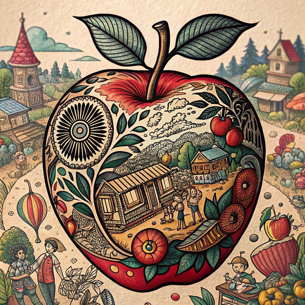 Traditional Apple Tattoo in Richard Scarry's Illustrative St...