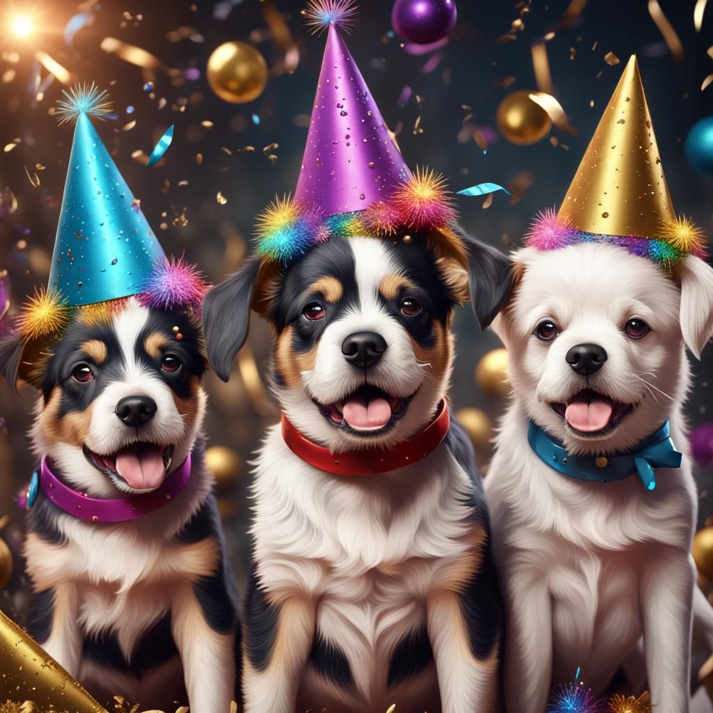 Puppy Party: New Year's Eve Celebration in Matte Painting St...