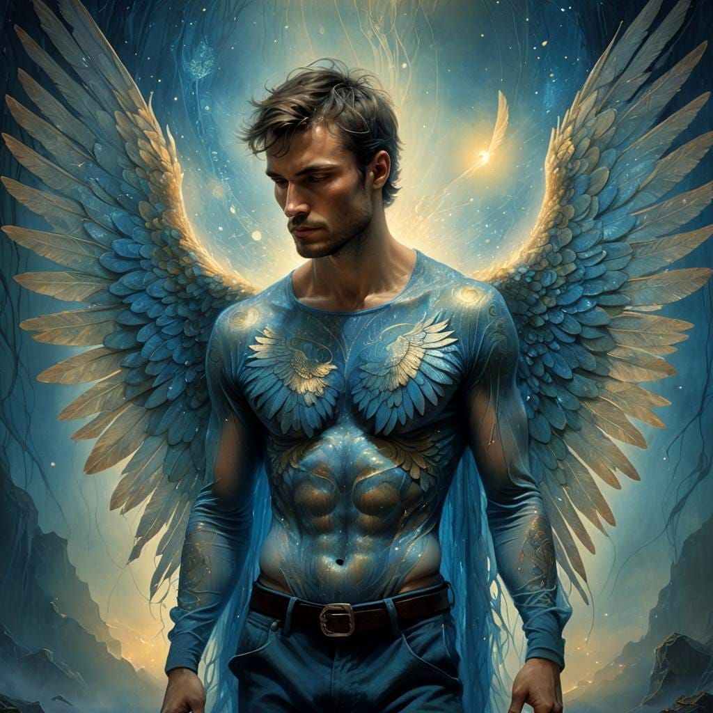 Ethereal Man with Wings: Fantasy Art Concept
