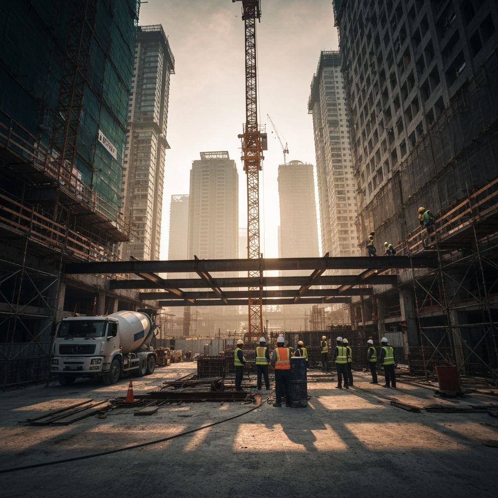 Vibrant Construction Site Inspired by Syd Mead