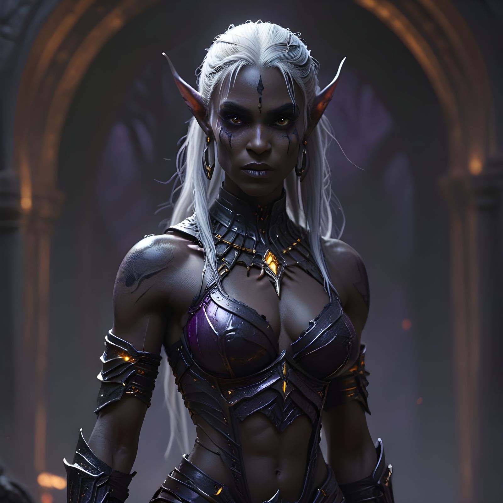 Hyperdetailed Dark Elf Necro-Warrior in Dark Fantasy Style