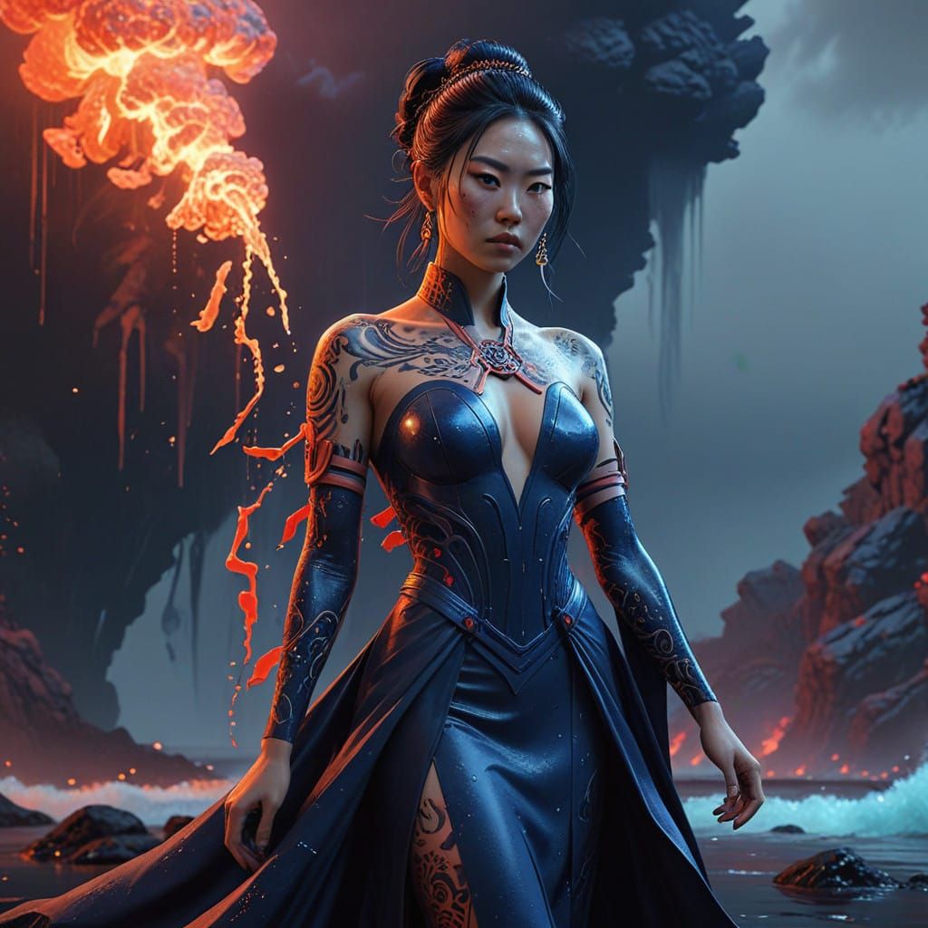 Supernatural Asian Goddess in Polished Alabaster Skin with V...